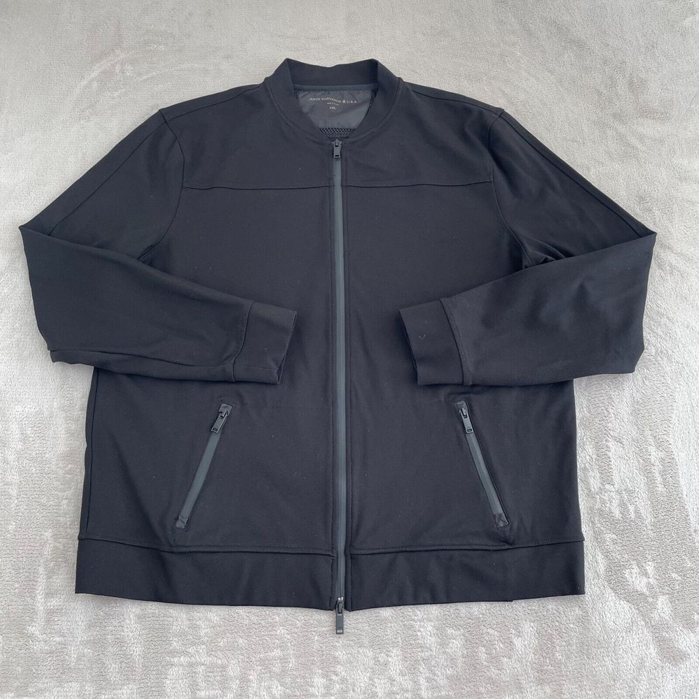 John Varvatos Cody Jacket Men 2XL Black Motto Collar‎ Two Way Zip Pockets NWOT